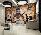 Fresque murale retro pour  salon barber